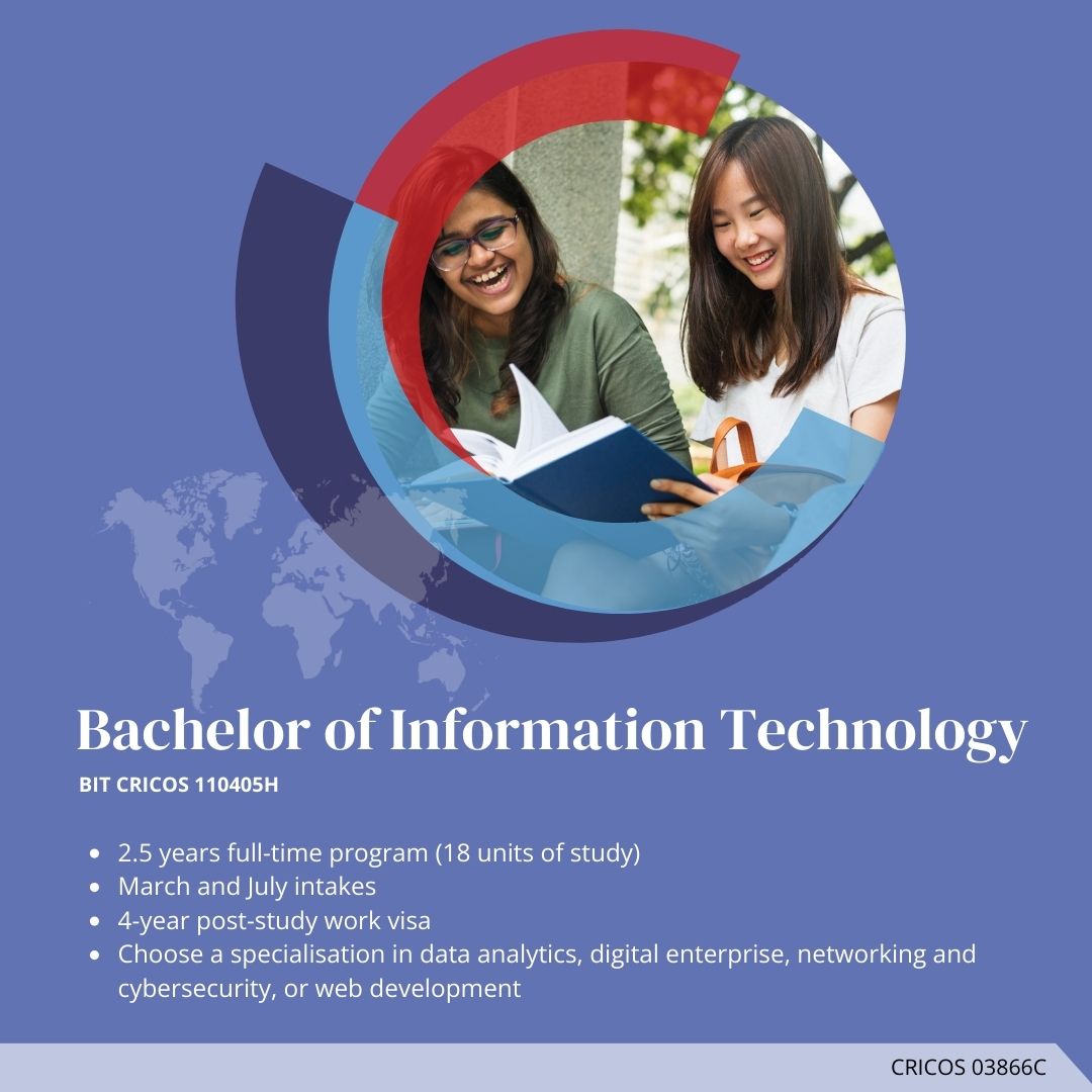 SydneyHigher's tweet photo. The Bachelor of Information Technology is designed to equip students with the foundational knowledge, practical skills, and analytical capabilities required to excel in the ever-evolving field of IT. Find our more here: https://t.co/bUgLiyJTCz

#SIHE https://t.co/d8aeAAglyF