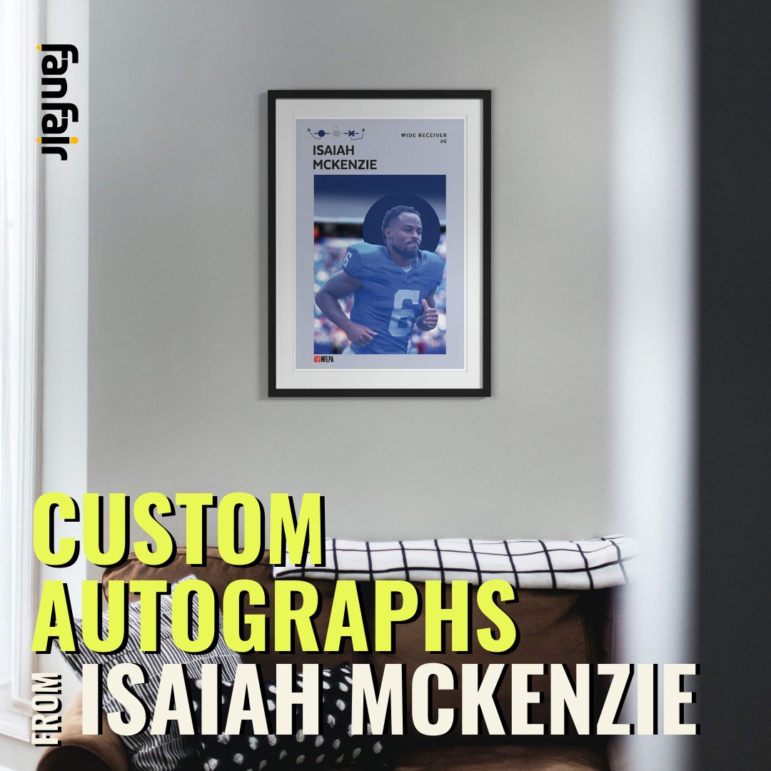 FanFairOfficial's tweet photo. It is official, we have Isaiah McKenzie on the FanFair Signatures platform. We have worked with the NFLPA and players to create unique and exclusive art prints. Available now. #Football #Superfans #ArtPrint #collectible #customautograph #NFLPA #IsaiahMckenzie https://t.co/BNxzGLHUoA