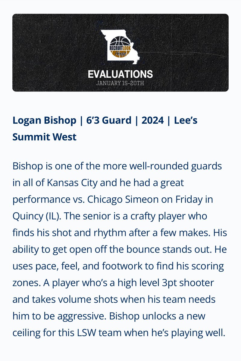 Thank you for the evaluation! <a href="/RL_Hoops/">RecruitLook Hoops</a> <a href="/RL_HoopsMO/">RecruitLook Hoops Missouri</a>
