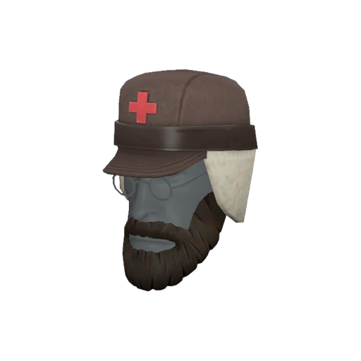 TF2HatOfTheWeek's tweet photo. This week's hat is the Snowcapped, which is for Medic. It is a brownish winter cap with a cross on the front and wrap-around wool earmuffs on the back. It also gives gim a beard. This was made by Pie_Savvy, Hotrod McCoolgal and Strno8/Patrezak and was added on December 19, 2018. https://t.co/r6JTRM89NU