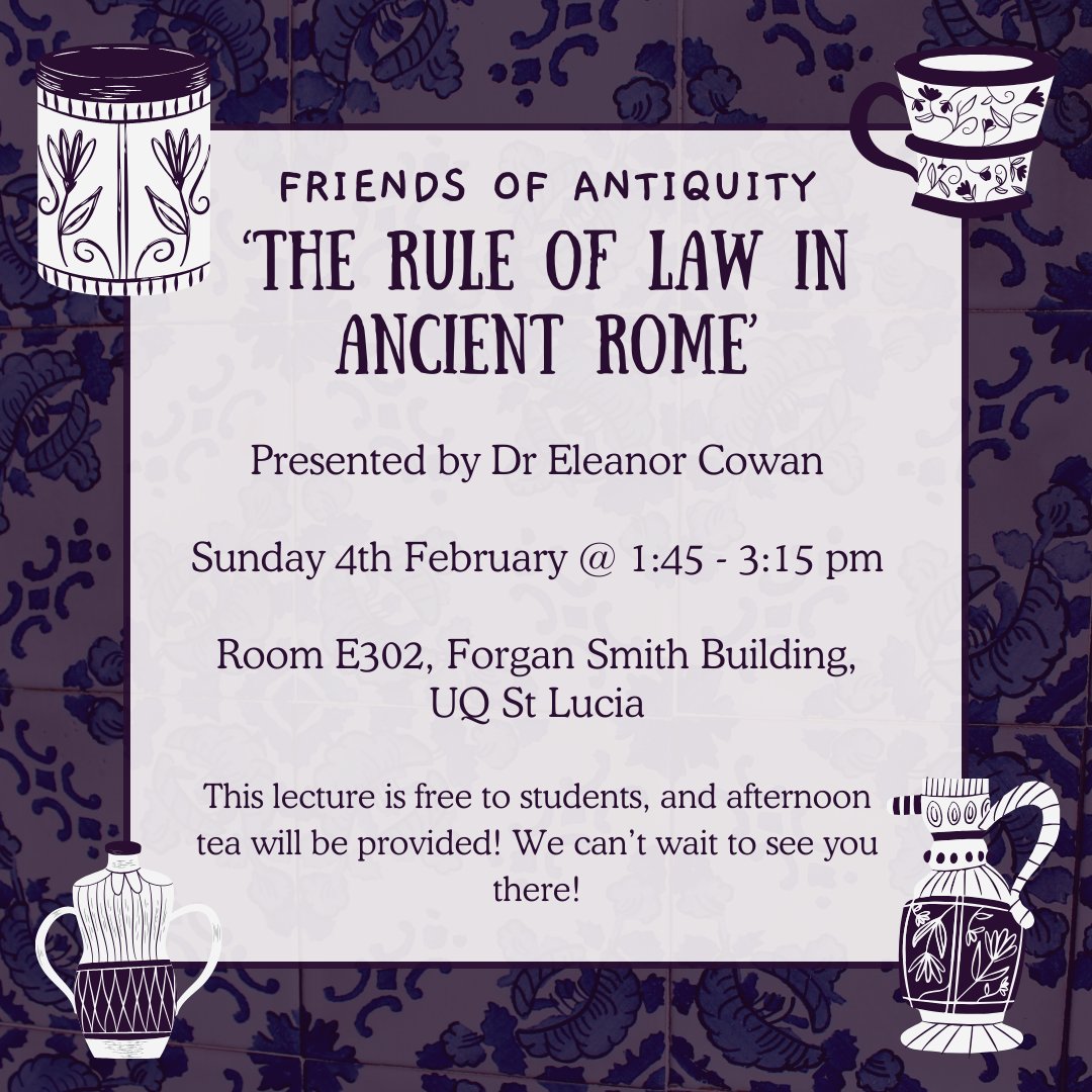 It's... the first FOA Lecture of the year! Join Dr Cowan, and bring your historically inclined friends, to hear about 'The Rule of Law in Ancient Rome'! 
To register, see details, or read more about this amazing topic, visit cahsociety.com/foa-sunday-ser…