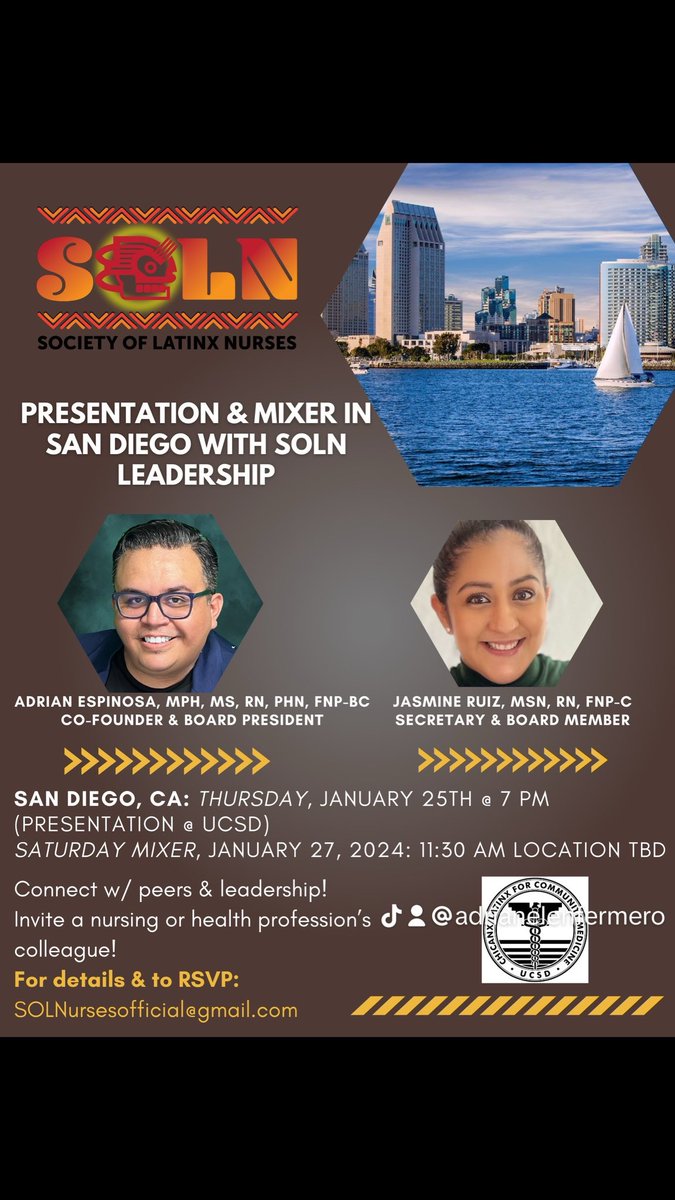 San Diego- we’re excited to be invited to share the spirit of SOLN with you! Thank you @ucsdccm for the invitation to speak at your meeting to our future leaders in healthcare! In the meantime, please stay safe out there with the flooding! 🙏🏽 #SOLN #Nursing #UCSD #Cali