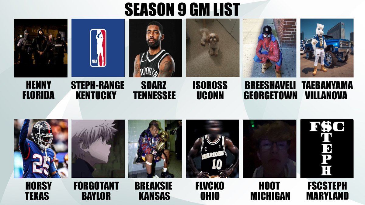 OUR OFFICIAL SEASON 9  GM LIST

<a href="/hennxsseyy/">ツ</a> stephrange? <a href="/SoarzUnited/">Soarz</a>  @IsoRossss <a href="/LoveeBreesh/">Breesh💫</a> <a href="/BonTaeCurrency/">B.o.n_Tae</a> <a href="/Horsy2x/">H💫</a> <a href="/ForgotAnt/">An✞︎</a> @Breaksie_ <a href="/FlvckoXXL/">🧸💰</a> <a href="/Hoot2K/">hoot</a> <a href="/FSCSTEPH/">$TEPH</a> 

THERE IS 2 DAYS LEFT TO REGISTER ! JOIN OUR DISCORD AND SIGN UP BELOW 👇 
discord.gg/quJdq46sjA