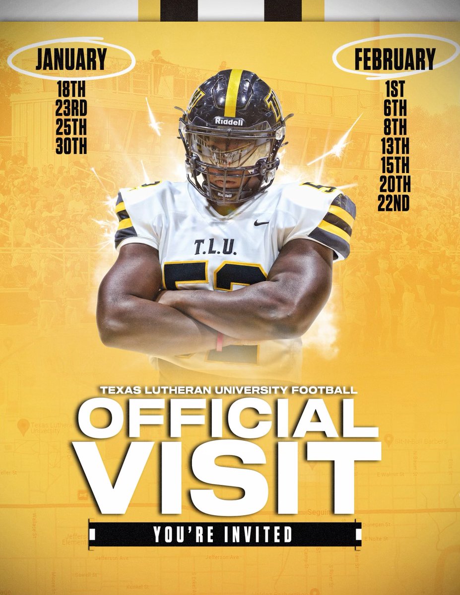 I will be visiting T.L.U. on February 22nd!! 
<a href="/Coach_Coats/">Kyle Coats</a> @CoachSandoval12 @coach_howard10 <a href="/CoachWide34/">DeMarcus Widemon</a> <a href="/TWCPFootball/">College Park Football</a> <a href="/TLU_Football/">TLU Football</a>