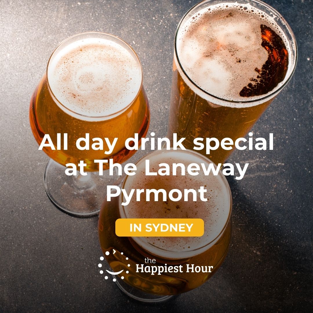 🍻All day drink special at The Laneway Pyrmont! Hahn Super Dry - $3.50 Middy, $6 Schooner, $8 Pints, $15 Jugs, $15 Long Island Iced Teas and  $12 Alcoholic Slushies🍻 Pop by for a refreshing beverage all day long!

Check it out right here 🙂 (FB + Twitter)
thehappiesthour.com/venues/sydney/…