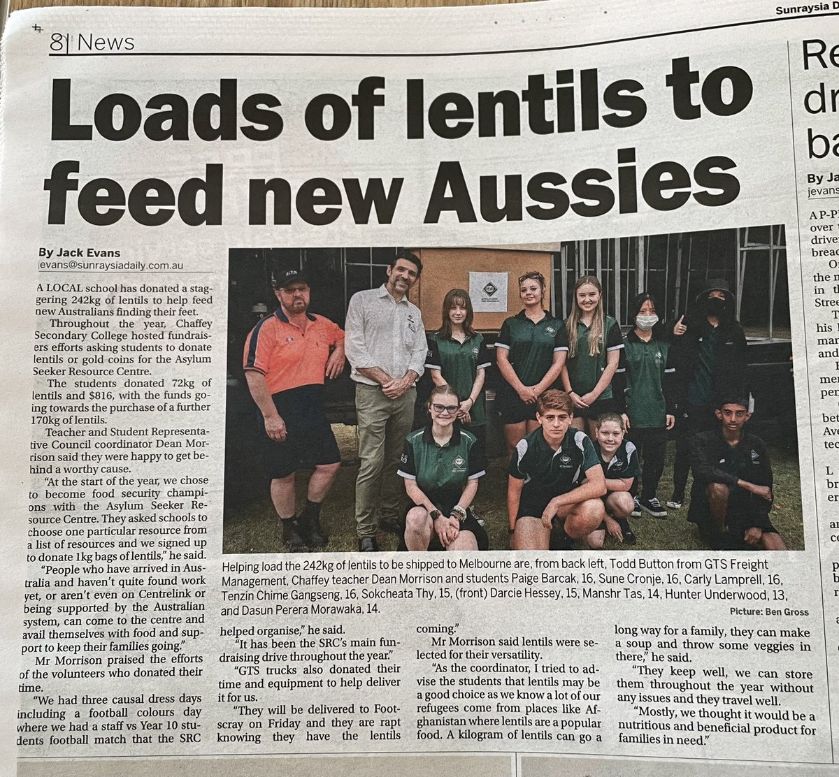 This is our Australia ❤️ The beautiful students at Chaffey Secondary College generously donated over 200kg of lentils to the ASRC Foodbank. Thank you for creating a seat at the table of welcome for refugee families.