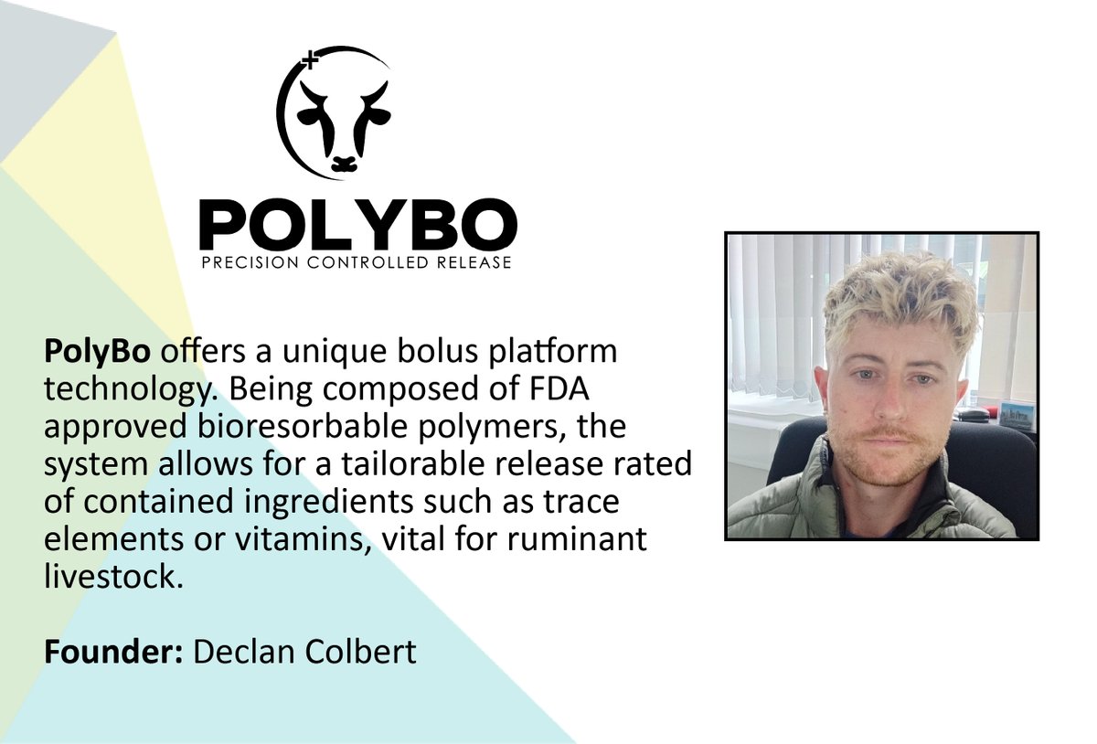 AgTechUCD Innovation Centre (@agtechucd) on Twitter photo Up next is Dr Declan Colbert of Westmeath Startup, PolyBo.
The startup are developing a unique bolus platform resulting in tailorable release of trace elements and vitamins for ruminents.
PolyBo are pitching at our #Agccelerator Investor Pitch next week.
<a href="/NovaUCD/">NovaUCD</a> Up next is Dr Declan Colbert of Westmeath Startup, PolyBo.
The startup are developing a unique bolus platform resulting in tailorable release of trace elements and vitamins for ruminents.
PolyBo are pitching at our #Agccelerator Investor Pitch next week.
<a href="/NovaUCD/">NovaUCD</a>