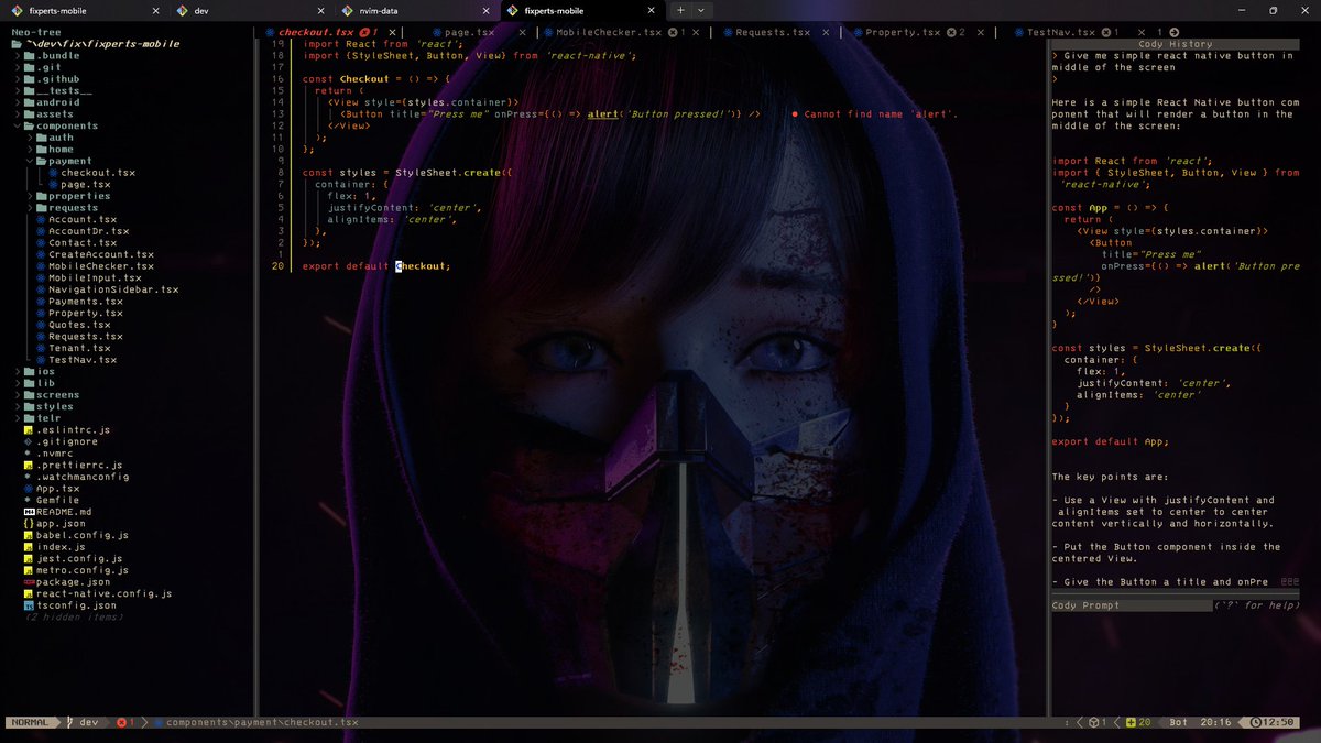 Kythonlk's tweet image. neovim with cody🫨

Yes,I&apos;m using windows to play games but i customized windows and my windows have bash (without using linux for sub system)