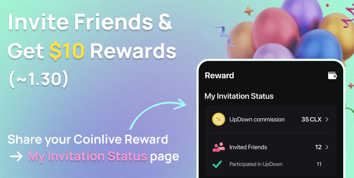 📢[EVENT] Invite Friends and Get $10 Rewards (1.23-1.30) 🩷🩷
👨‍👧‍👦Invite 3+ friends to win $10!
🙆‍♂️🙆‍♀️Invite at least one to win $5!
Join now 👉bit.ly/3vMgkx0

How??👇👇👇👇👇
✅Screenshot &amp; Share your Coinlive Reward > My Invitation Status page:
👉Invite at least 3 friends