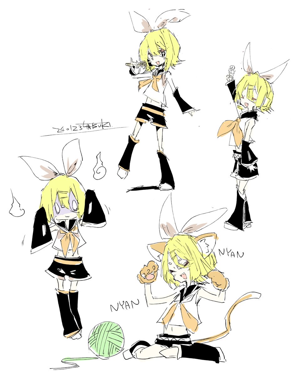 kagamine rin 1girl blonde hair leg warmers animal ears sailor collar yarn ball shorts  illustration images