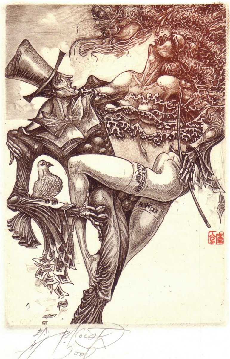 Back to the miniature world of bookplates with today’s new artist, the Slovak erotic ex libris maestro Peter Kocák. See an inspiring collection of his work now at honesterotica.com/illustrator/pe….