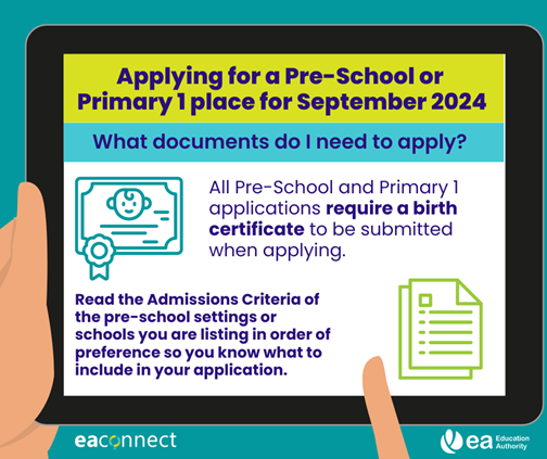 If you have recently submitted your child’s Pre-School or Primary 1 application, and have yet to supply your supporting documentation, the deadline is 31 January 2024 at 4pm. Visit connect.eani.org.uk/parent/to upload your documentation. #EAadmissions