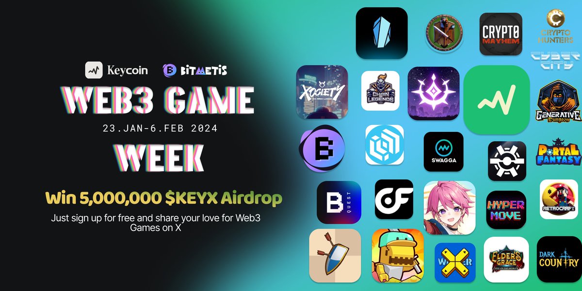 Keycoin | Erc404 (@keycoin_erc404) on Twitter photo 🎉@keycoineth X <a href="/BitMetis/">KlapAI (Formerly BitMetis)</a> 500,000 $KEYX Web3 Gaming Airdrop
🎁Calling all #GameFi enthusiasts! Keycoin and BitMetis are proud to announce Web3 Game Week #Airdrop, featuring collabs with 20+ leading GameFi projects. This exclusive event offers a unique opportunity to earn 🎉@keycoineth X <a href="/BitMetis/">KlapAI (Formerly BitMetis)</a> 500,000 $KEYX Web3 Gaming Airdrop
🎁Calling all #GameFi enthusiasts! Keycoin and BitMetis are proud to announce Web3 Game Week #Airdrop, featuring collabs with 20+ leading GameFi projects. This exclusive event offers a unique opportunity to earn