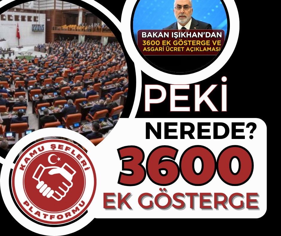 Söz verilen3600 Ek Gösterge, bu hafta TBMM' de gündeme gelecek mi?
Hükümetin planı nedir? #KamuŞefleri 3600 Ek Gösterge bekliyor.
<a href="/CK_Samsun/">Çiğdem Karaaslan</a> <a href="/avhamzadag/">HAMZA DAĞ</a> <a href="/efkanala/">Efkan Âlâ</a> <a href="/Hayati_Yazici/">Hayati Yazıcı</a> <a href="/omerrcelik/">Ömer Çelik</a> <a href="/mustafaelitas/">Mustafa Elitaş</a> <a href="/SirakayaZafer/">Zafer Sırakaya 🇹🇷</a> <a href="/yzyilmaz55/">Yusuf Ziya Yılmaz🇹🇷</a> <a href="/belginuygur10/">Belgin Uygur 🇹🇷</a> <a href="/DrOmerileri/">Dr. Ömer İleri</a> <a href="/isikhanvedat/">Prof. Dr. Vedat Işıkhan</a>