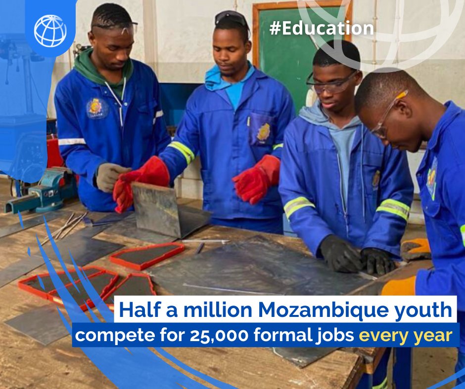 500k #Mozambique youth compete for 25k formal jobs every year. They need #education and #skills to succeed! W/ dedication & support from @WorldBank, they are gaining the skills they need to access good jobs through a new vocational training curriculum: worldbank.org/en/news/featur…