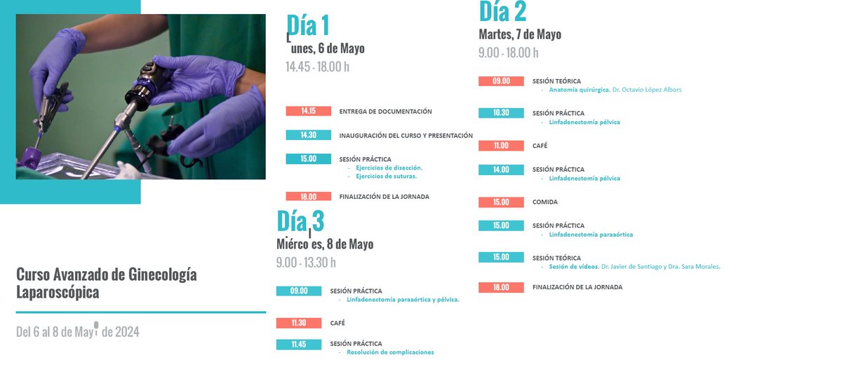 CCMIJU - JUMISC (@ccmijesususon) on Twitter photo Curso Avanzado de Ginecología Laparoscópica para ginecólogos con experiencia que deseen ampliar formación en linfadenectomía pélvica y paraaórtica. Se celebrará del 6-8/5/24
Inscripciones aquí:
ccmijesususon.com/formacion/curs…
<a href="/SociedadSEGO/">Sociedad Española de Ginecología y Obstetricia</a> <a href="/campusccmiju/">campus ccmiju</a> Curso Avanzado de Ginecología Laparoscópica para ginecólogos con experiencia que deseen ampliar formación en linfadenectomía pélvica y paraaórtica. Se celebrará del 6-8/5/24
Inscripciones aquí:
ccmijesususon.com/formacion/curs…
<a href="/SociedadSEGO/">Sociedad Española de Ginecología y Obstetricia</a> <a href="/campusccmiju/">campus ccmiju</a>