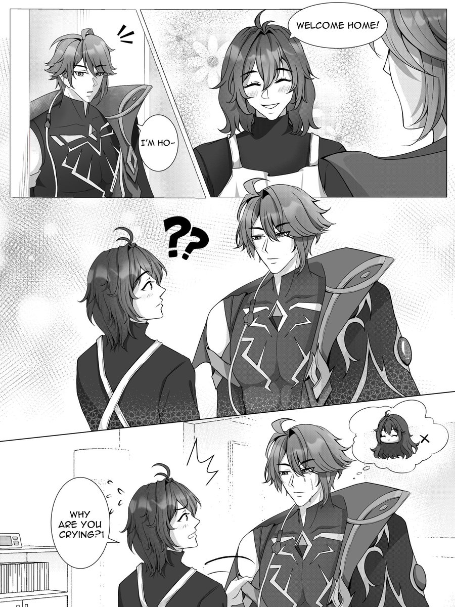 shr1mpu_'s tweet photo. ⎯ The hair incident.
#Hailuc #Thamluc #Alhaitham #Diluc #原神 #Genshin_Impact https://t.co/YgLVNyhIeq