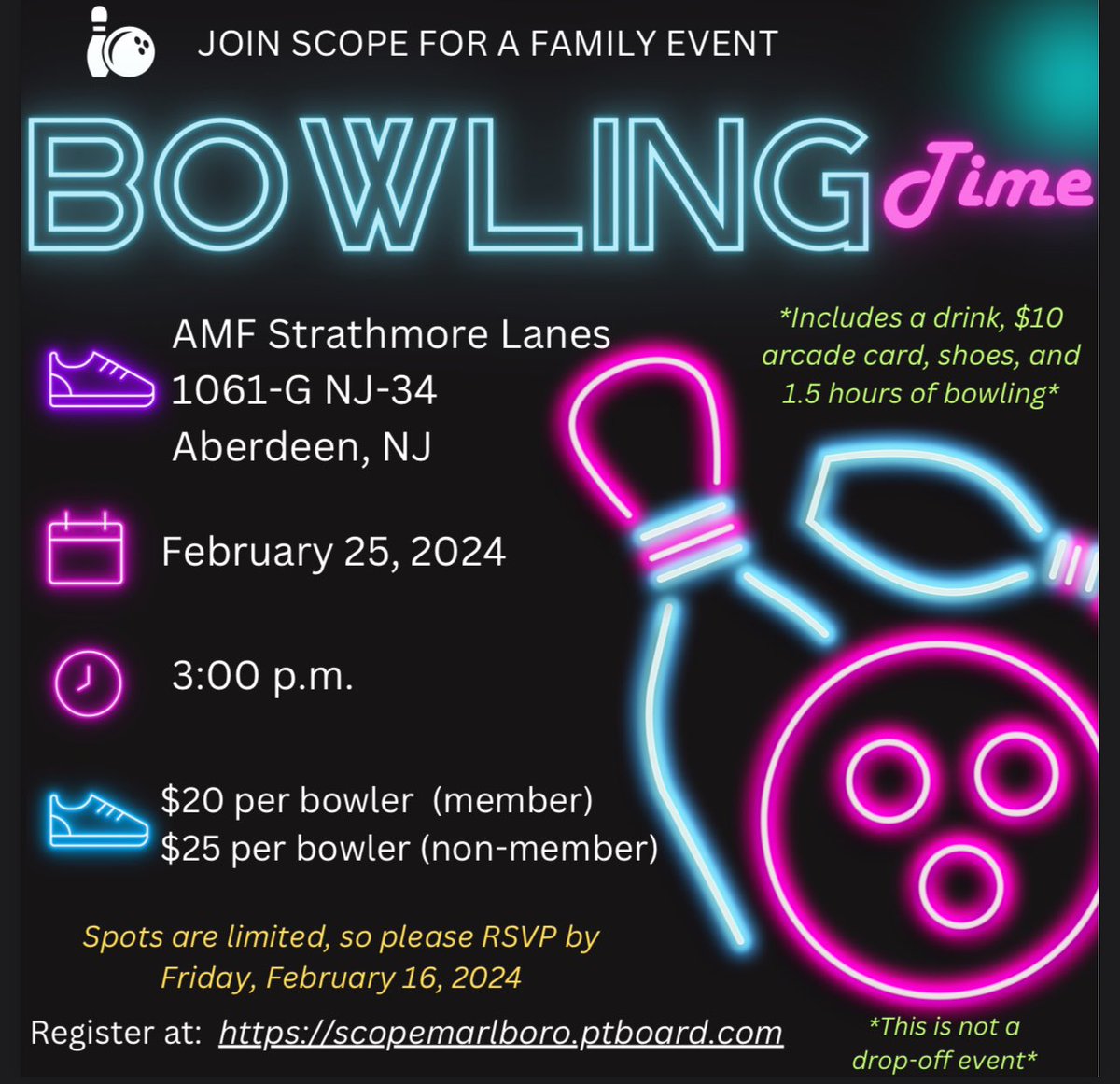 Join us for a family bowling event on Sunday, February 25 at 3:00 p.m! <a href="/MTPSNJ/">Marlboro Twp Schools</a>