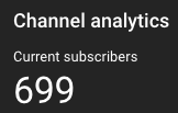 Currently at 699 subscribers on YT. Like the show but haven't subscribed? Help us get to 1k and we'll throw a party or something!