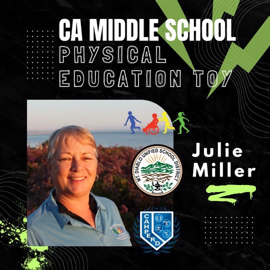We are so proud of our #EPEW2023 past director Julie Miller for being recognized 🤩 as @CAHPERD Middle School PE Teacher of the Year 🏆 Your hard work 💪🏼& devotion 🙏🏾 to your students & our profession does not go unnoticed. Congratulations Julie! 🌟 #EPEWfamily #EPEW2024 #physed