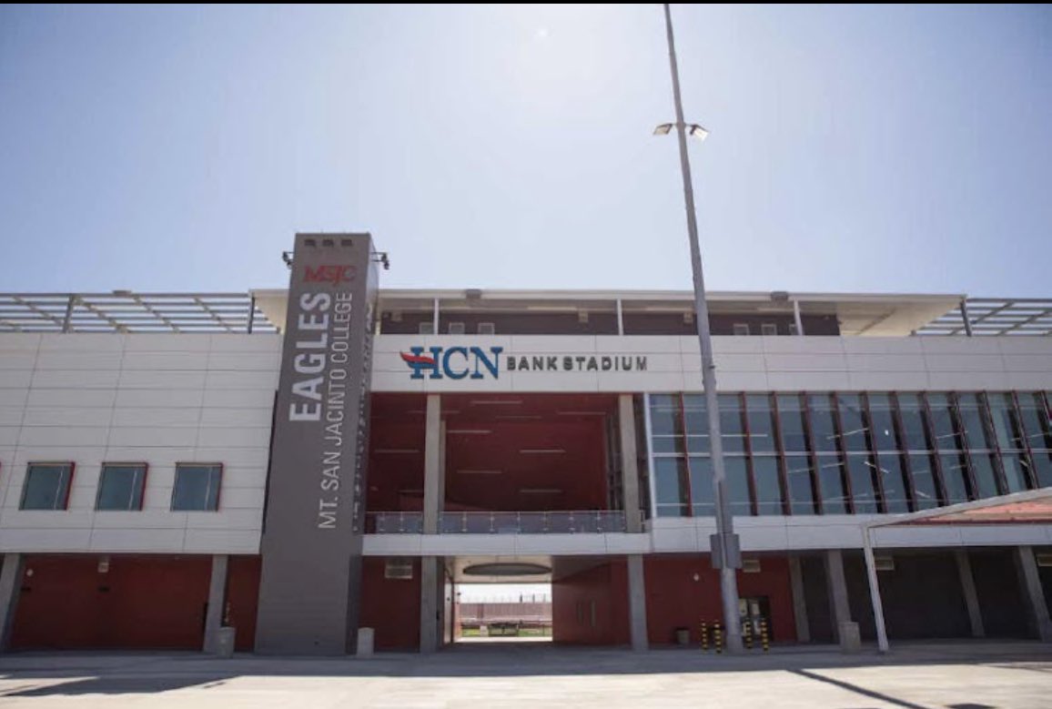 Attention 4-year coaches on the road recruiting:  Mt. San Jacinto College Football operations are located at 

HCN Bank Stadium on our Menifee Valley Campus.  28237 La Piedra Rd, Menifee, CA 92584

See you soon!  
#soareagle