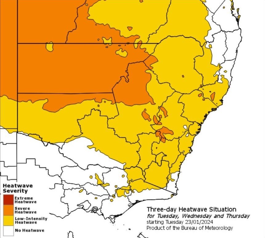 Over the coming days, the @BOM_au has forecast heatwave conditions across large parts of the state, with temperatures expected to reach the high thirties and low forties. Due to this we expect elevated fire conditions towards the end of the week. rfs.nsw.gov.au