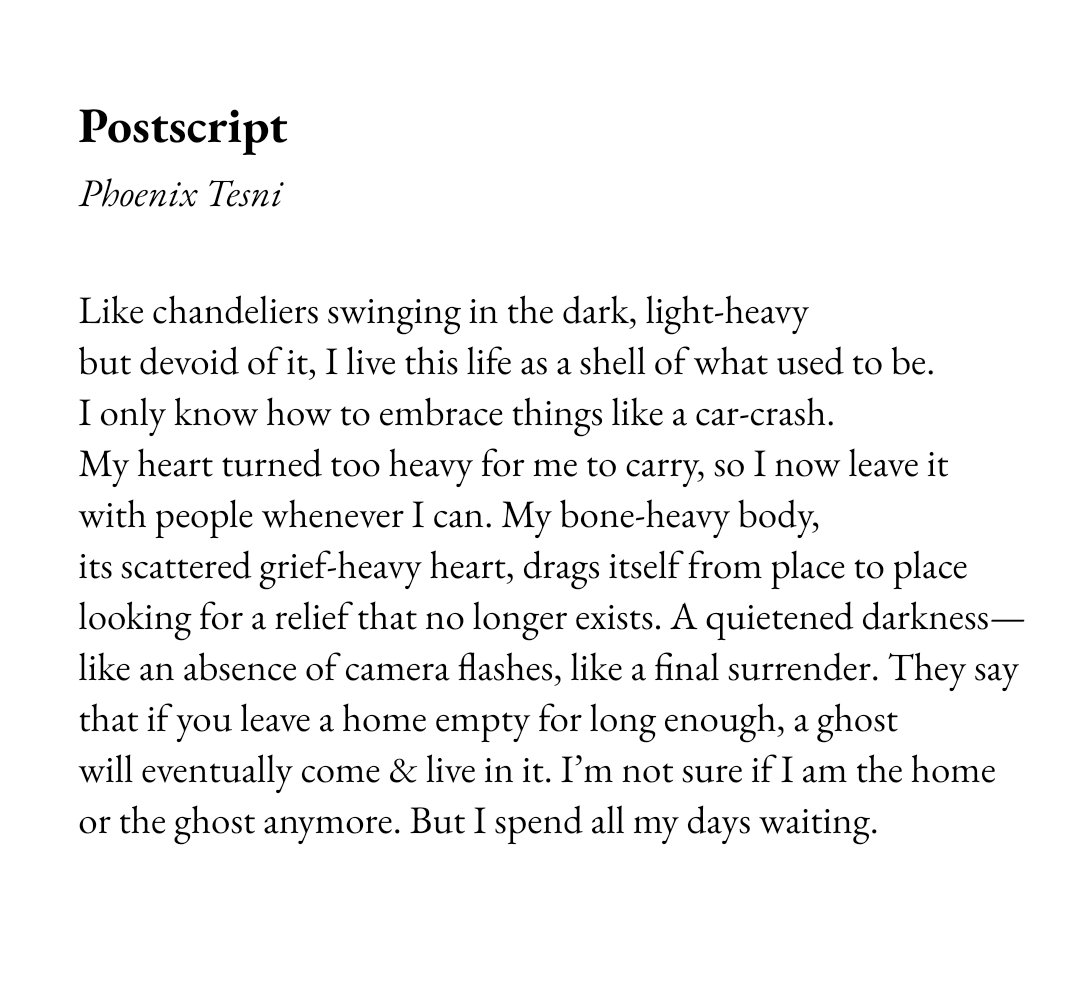 PhoenixTesni's tweet photo. we haven't had a phoenix tesni poem on the timeline in a long while now. here's postscript, by yours dearly. https://t.co/HqaNsQX95D