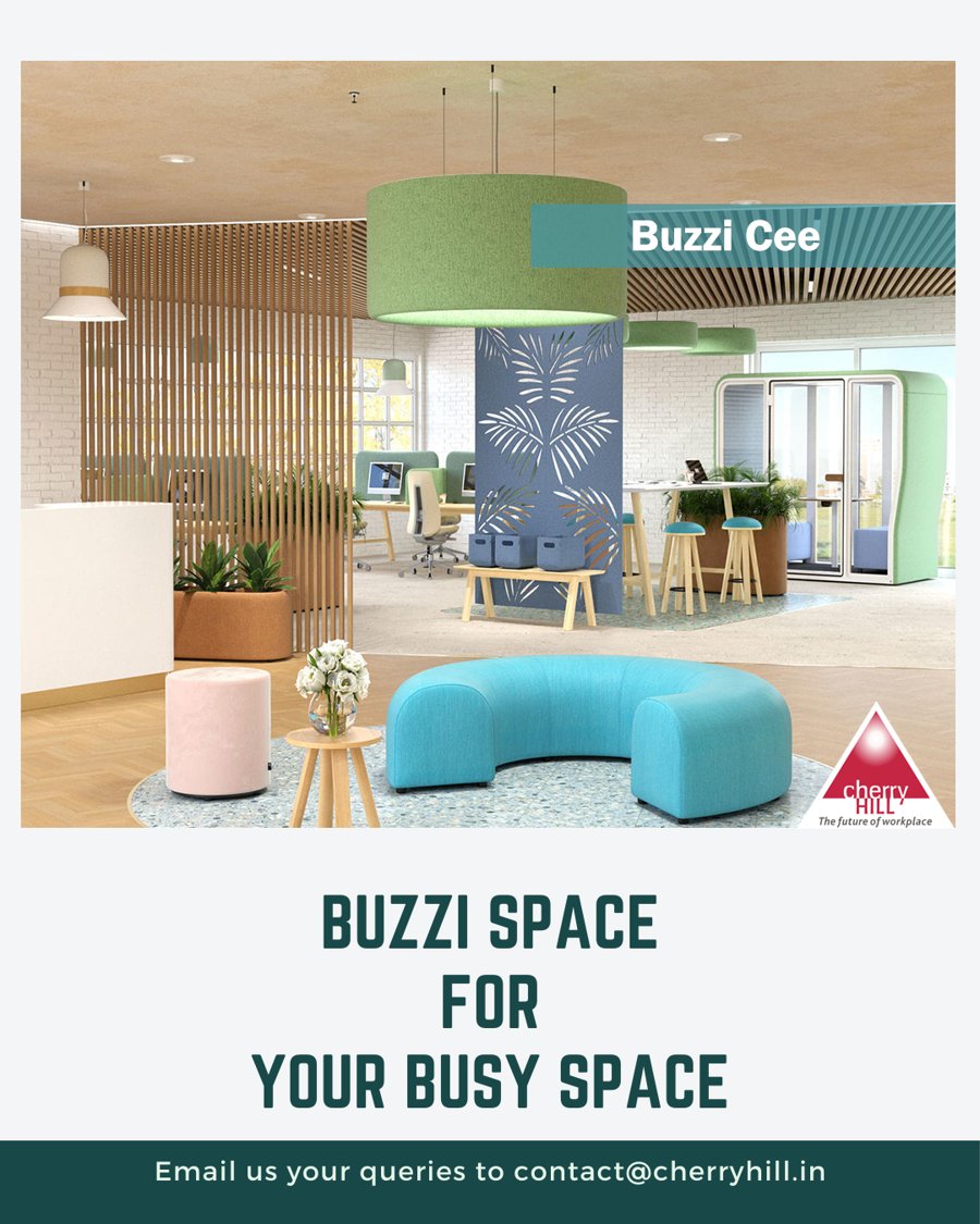 CherryHillDelhi's tweet image. #BuzziCeefeatures an asymmetrical curved shape that allows colleagues to hold informal meetings or to sit together apart. The unique acoustic seating solution is made to be placed in the center of a space.

#CherryHillInteriors #ComfortSpaces #furnishedSpace #BuzziCee