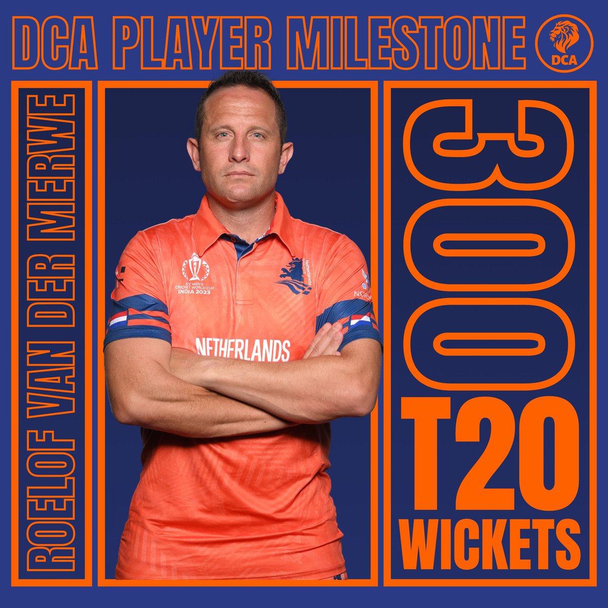 Dutch Cricketers’ Association (@dca_nl) on Twitter photo The Bulldog with the ba ig 3️⃣0️⃣0️⃣ Wicket Milestone! Well done <a href="/Roela52/">Roelof van der Merwe</a> on a successful T20 career to date, we are looking forward to seeing plenty more wickets to come! 🔥 The Bulldog with the ba ig 3️⃣0️⃣0️⃣ Wicket Milestone! Well done <a href="/Roela52/">Roelof van der Merwe</a> on a successful T20 career to date, we are looking forward to seeing plenty more wickets to come! 🔥