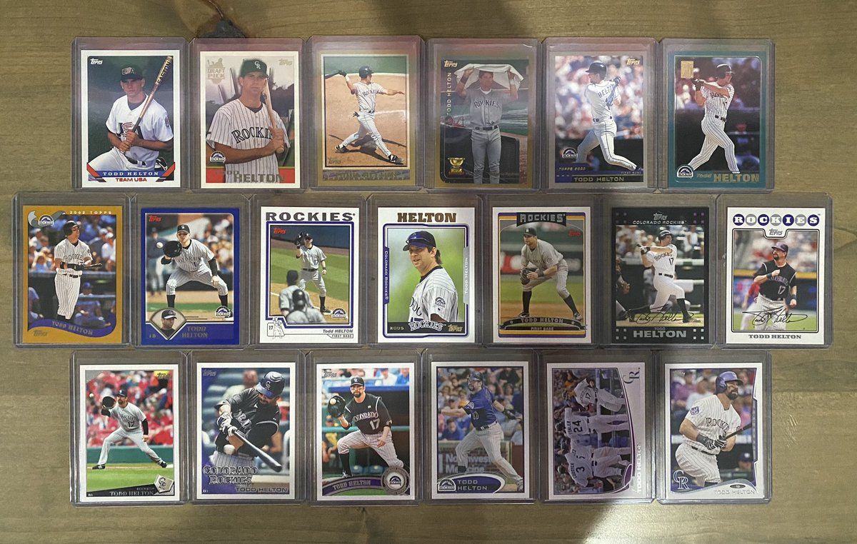davidhaar's tweet photo. On the eve of #ToddHelton getting the nod for the HoF, his #ToppsCareer below… #TheHobby @JustinStirewalt @NotMrTibbs @TH17HOF @DubMentality https://t.co/Jq9f72Rv9K