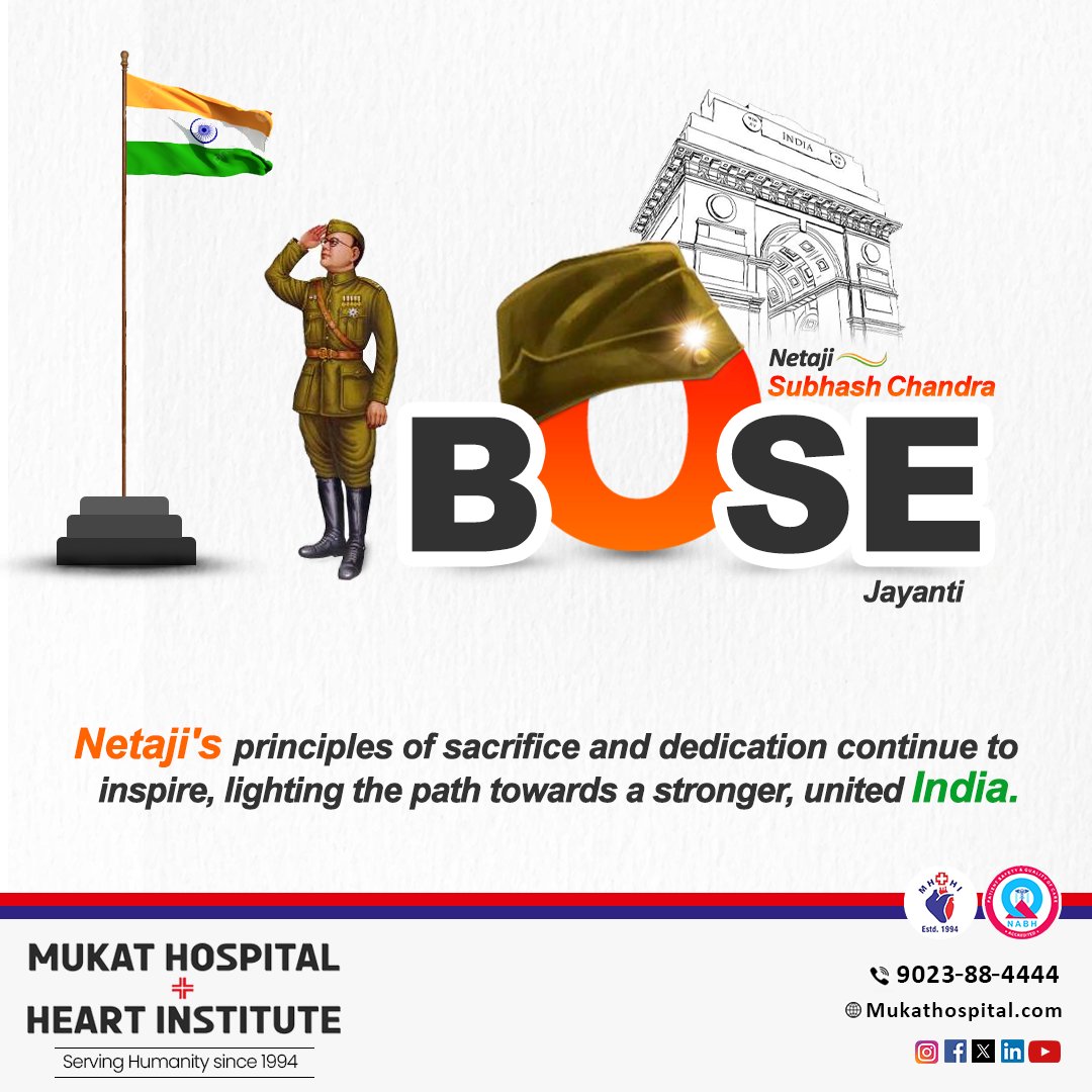 'Netaji's principles of sacrifice and dedication continue to inspire, lighting the path towards a stronger, united India. 💖✨'

#NetajiJayanti #FreedomFighter #InspirationUnleashed #instafeed #mukathospital #chandigarh