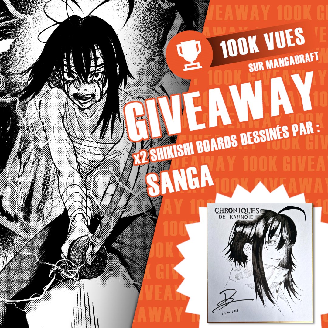 🎁 GIVEAWAY 100K VUES <a href="/Mangadraft/">Mangadraft.com</a> 🎁

🖼️À gagner: x2 Shikishi dessinés par Sanga !

Pour participer :
✅Follow @LeRatonCdK &amp; <a href="/ApprentiMadao/">Elon Musk</a> 
🔁RT &amp;❤️Like
Pour + de chance :
✍️Commentes avec ton personnage préféré

🕰️Gagnants annoncés le Vendredi 23 Février 
🍀Good Luck !