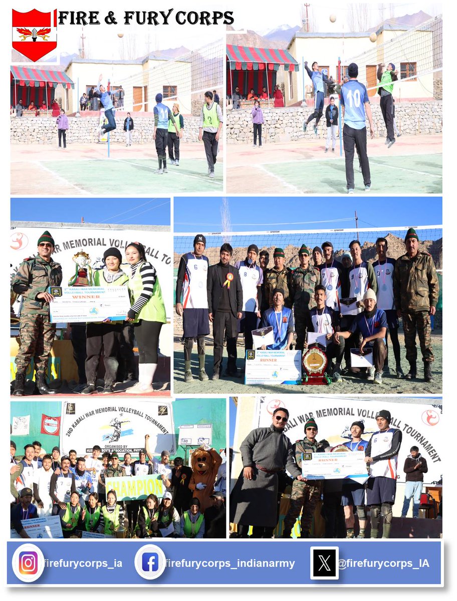 #KheloIndia

Stalkers Battalion of Fire and Fury Corps teamed up with the Hussani Boys Association, #Leh to host the '2nd Kabali War Memorial #volleyball Tournament’ at Phyang village, #Ladakh

The tournament witnessed enthusiastic participation from 13 boys and three girls teams