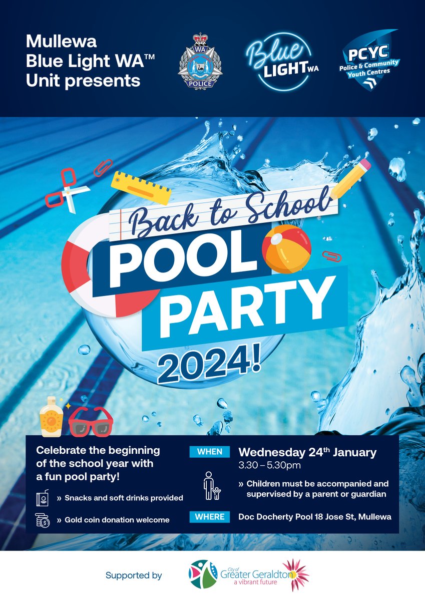 Join us tomorrow at the Doc Docherty pool from 3:30 - 5:30pm for a back to school pool party.