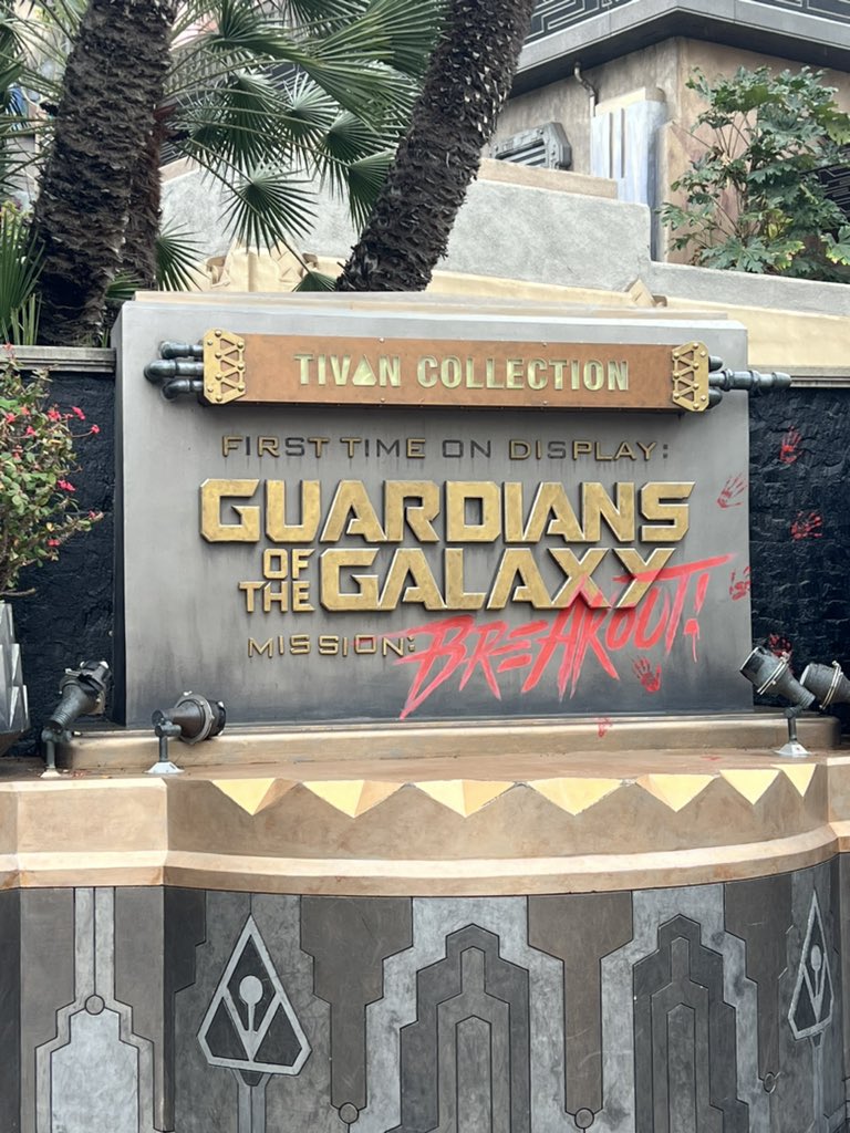 Fun fact: Rocket took off the letters from “FIRST TIME ON DISPLAY:” to spell out “MISSION:” on the Guardians of the Galaxy queue sign