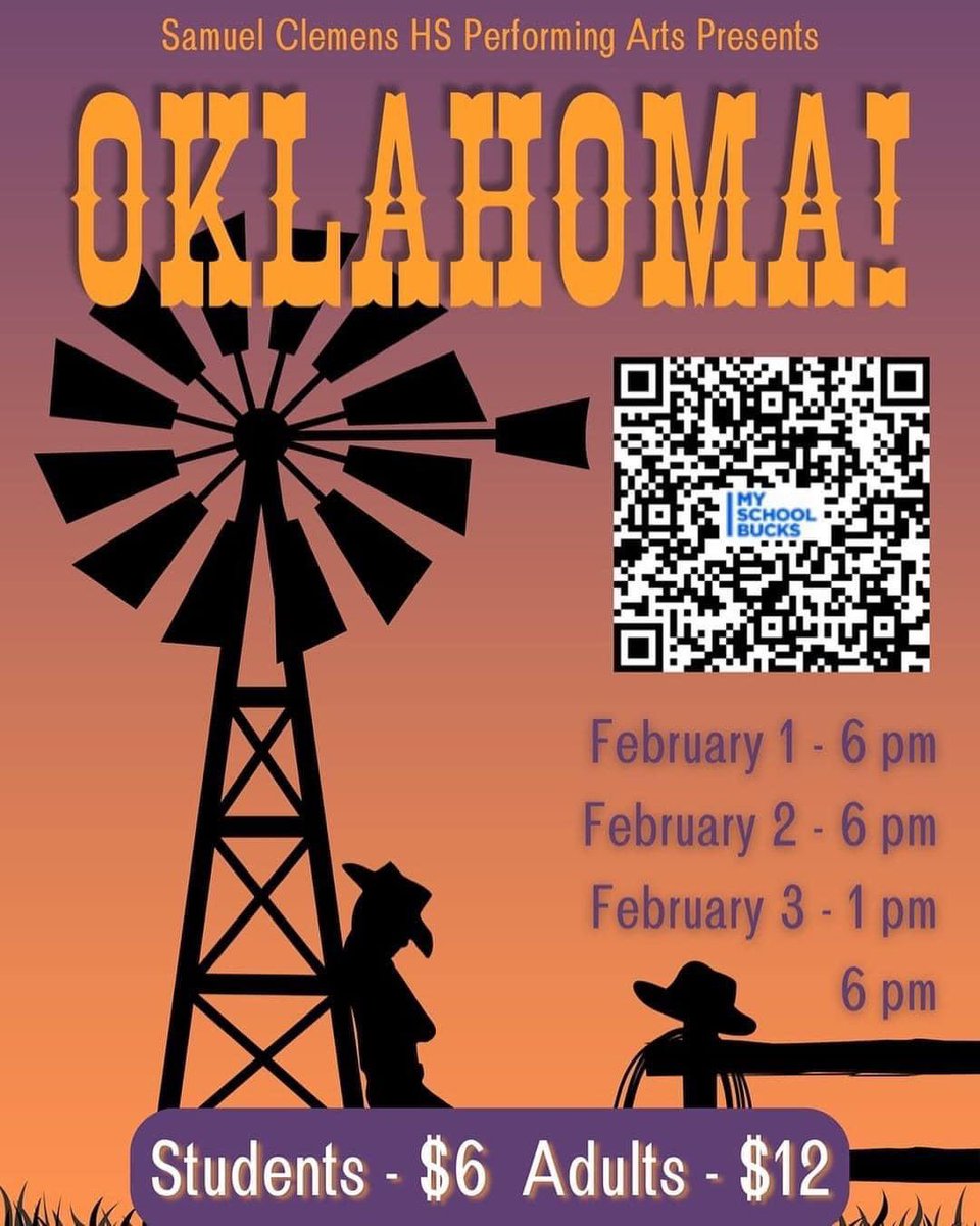 scucfinearts's tweet photo. Clemens High School fine arts presents Oklahoma, opening Feb. 1! Don’t miss it!  “Oh what a beautiful mornin’, Oh what a beautiful day!” @SCUCISD  @SamuelClemensHS #weareSCUC https://t.co/B1m56JmwjU