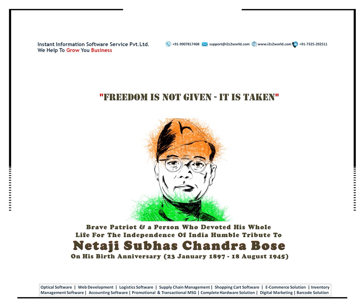 instant_pvt's tweet photo. Remembering the Great Bharatiya #Freedom_Fighter #Subhash_Chandra_Bose on his 127th birth anniversary
#subhashchandrabose
#सुभाषचन्द्रबॉस
#ParakramDivas
#आजादहिन्दफौज
#AzaadHindFauz
#Optical_software
#Opticalsoftware
#i2s2
#Optocare
#9907817408
#AaharStore
https://t.co/3jKYRs2wWK https://t.co/gXpEcXgzGI