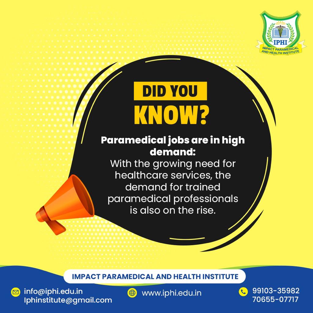 iphinstitute's tweet photo. Did you know? 🤔 #Paramedical #Jobs are in high demand! 🚑 With the growing need for #healthcare services, the demand for trained paramedical #professionals is also on the rise. 📈 https://t.co/MfFxFi5IKw https://t.co/9T2gBwSsa9