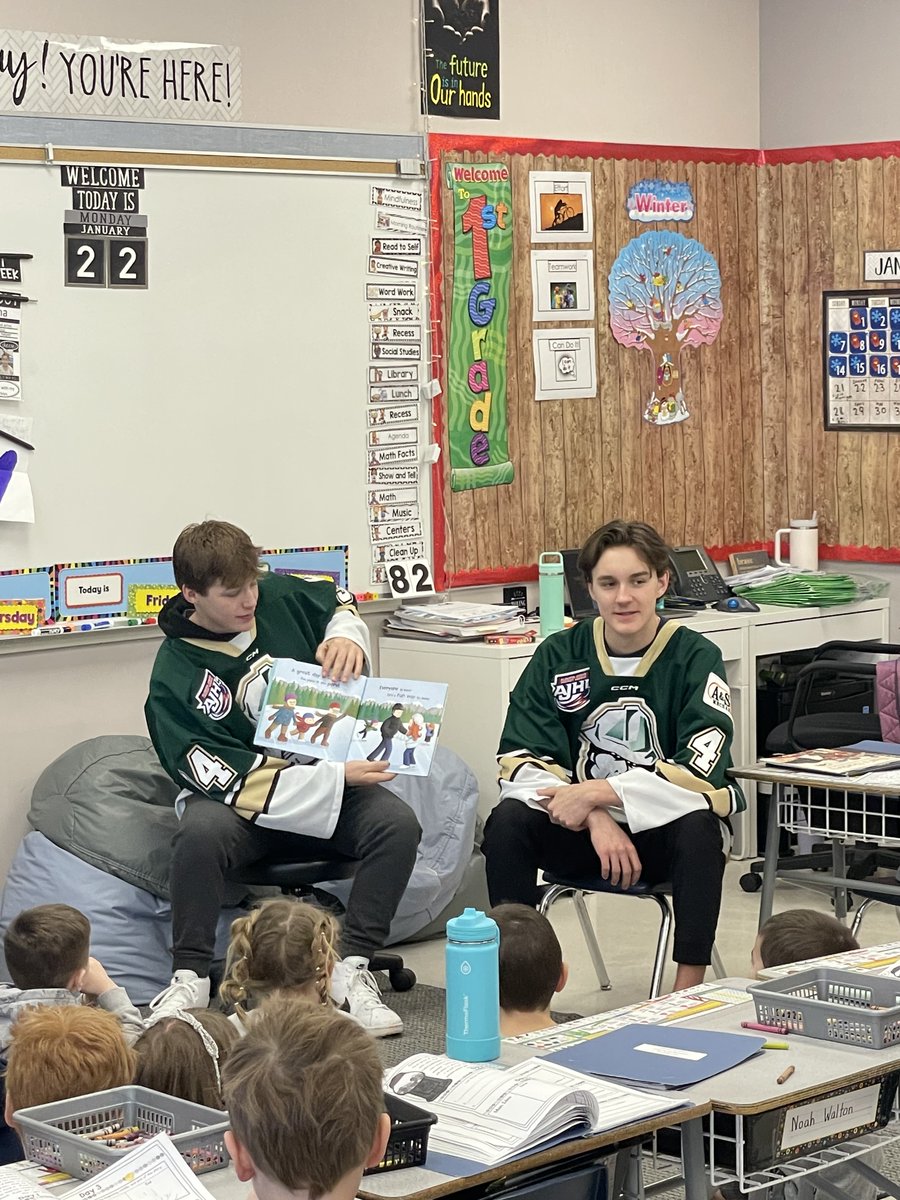 Our players kicked off a packed Literacy Week at Dr. Morris Gibson School in Okotoks today! Thanks to the students and staff for having us out! #AJHL