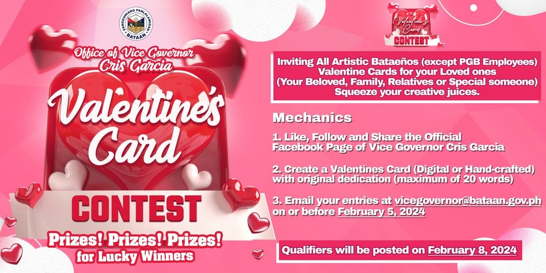 1Bataan's tweet image. 𝐌𝐞𝐜𝐡𝐚𝐧𝐢𝐜𝐬
Inviting All Artistic Bataeños (except PGB Employees) Valentine Cards for your Loved ones (Your Beloved, Family, Relatives or Special someone) Squeeze your creative juices.
(facebook.com/vicegovcrismga…)
#1bataan