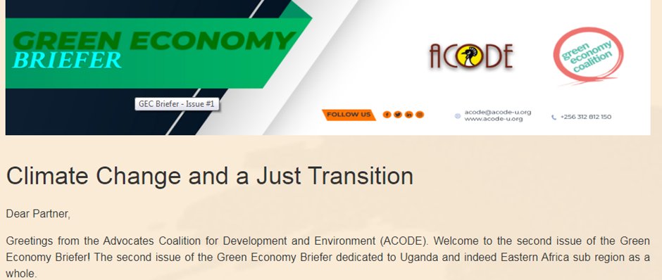 The 2nd issue of our Green Economy Briefer is out, tackling, Climate change and Energy Transition. Find a copy of this insightful document on the link here; acode-u.org/GEC-newsletter…