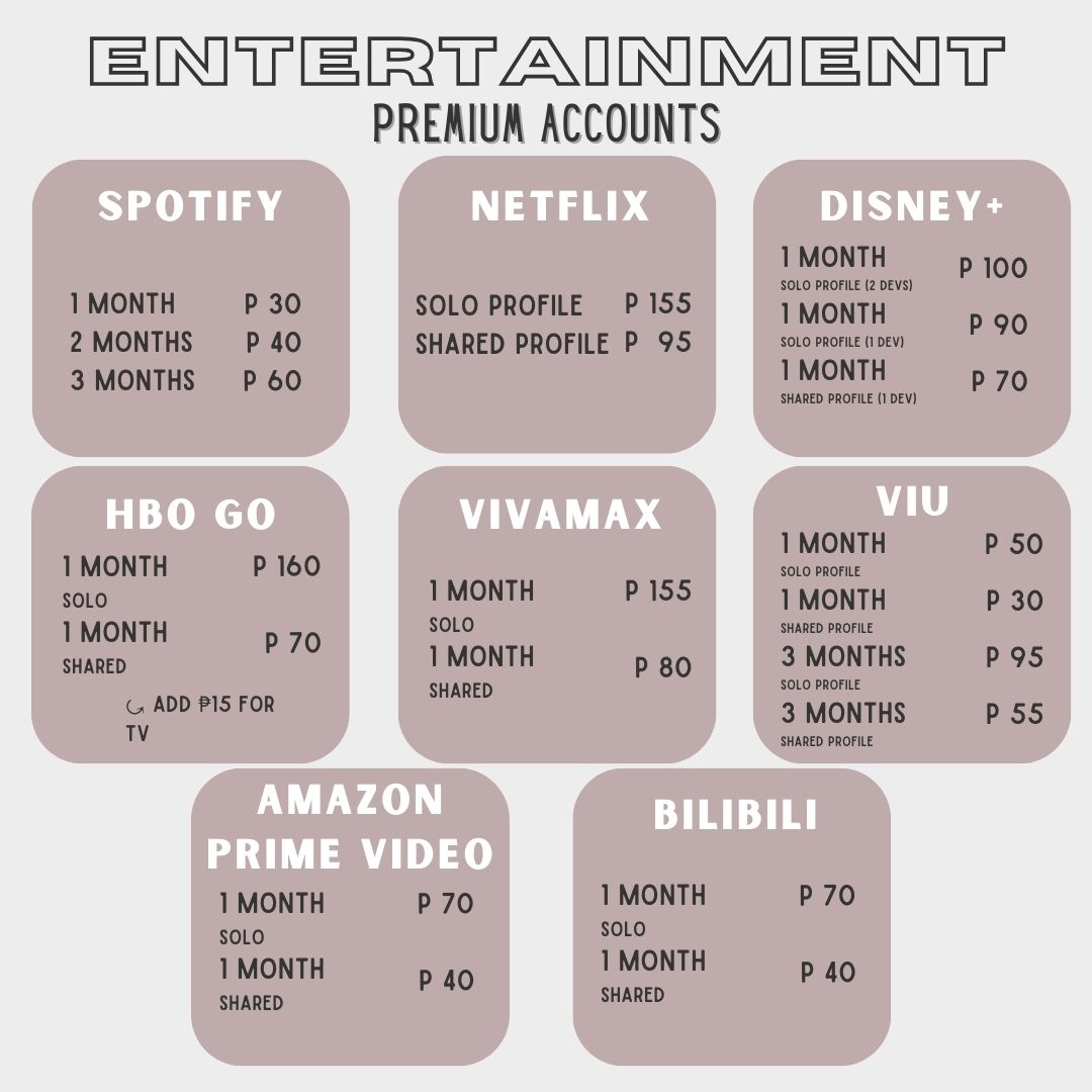 Elevate your learning and entertainment experience today because we now offer budget friendly educational and entertainment premium accounts!
📷 Always ask for availability
📷 Mode of payment: Gcash
📷For orders or inquiries, please DM the page.