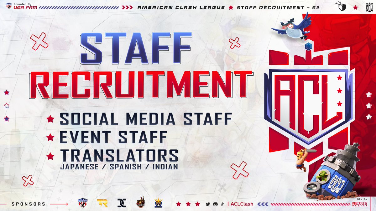 AmericanClashLeague (@aclclash) on Twitter photo Before we reveal what we have been working on we have a few staff positions open! Head to the server and open a ticket if interested!
discord.gg/vN4qxy7cU5
<a href="/coco22TV/">Coco 🫧</a>
<a href="/WilleyGaming/">Willey Gaming</a>
@NotErikuh
<a href="/CarbonFin/">CarbonFin</a>
<a href="/Lexnos_/">👀</a>
@Time2Clash
<a href="/EricOneHive/">EricOneHive</a>
<a href="/iTzuDL/">iTzu</a>
<a href="/Suzie_Gaming/">Suzie😘</a>
<a href="/CoCEsports/">Clash of Clans Esports</a> Before we reveal what we have been working on we have a few staff positions open! Head to the server and open a ticket if interested!
discord.gg/vN4qxy7cU5
<a href="/coco22TV/">Coco 🫧</a>
<a href="/WilleyGaming/">Willey Gaming</a>
@NotErikuh
<a href="/CarbonFin/">CarbonFin</a>
<a href="/Lexnos_/">👀</a>
@Time2Clash
<a href="/EricOneHive/">EricOneHive</a>
<a href="/iTzuDL/">iTzu</a>
<a href="/Suzie_Gaming/">Suzie😘</a>
<a href="/CoCEsports/">Clash of Clans Esports</a>