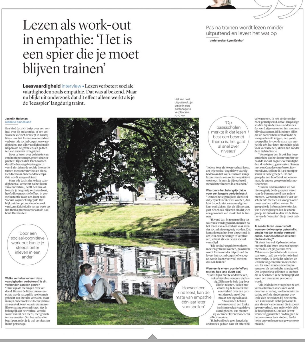 Prachtig artikel vandaag in <a href="/trouw/">Trouw</a> vandaag van Jasmijn Huisman.
Lezen verbetert sociale vaardigheden werkt alleen wanneer je de “leesspier” langdurig traint.