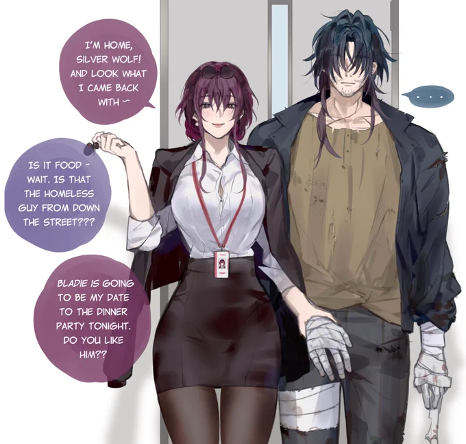 office lady adopts homeless man - tale as old as time #kafka #blade #silverwolf #kafblade #honkaistarrail