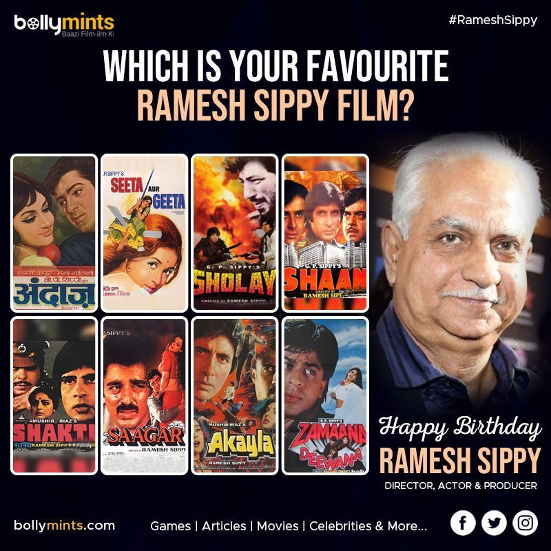 Wishing A Very Happy Birthday To Director, Actor & Producer #RameshSippy Ji !
#HBDRameshSippy #HappyBirthdayRameshSippy #GPSippy #RameshSippyMovies
Which Is Your #Favourite Ramesh Sippy #Film?