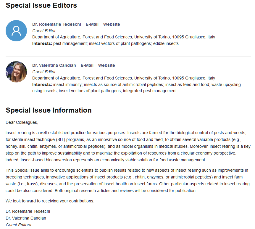 Insects_MDPI's tweet photo. #mdpi_insects #Callforpapers #openaccess
Special Issue "#Insect Rearing: Reserve Forces with Commercial and Ecological Values"
✏️Guest-edited by Dr. Rosemarie Tedeschi, Dr. Valentina Candian
🔗To submit at: https://t.co/3awzflC2nO
#insectrearing #edibleinsect #bioactivities https://t.co/3RNRvGH4Nf