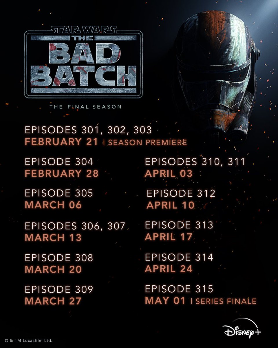 Hey conexión

Aquí tienen la lista de estreno de cada episodio de la temporada final de
#TheBadBatch

#CXN #StarWars #CXNStarWars