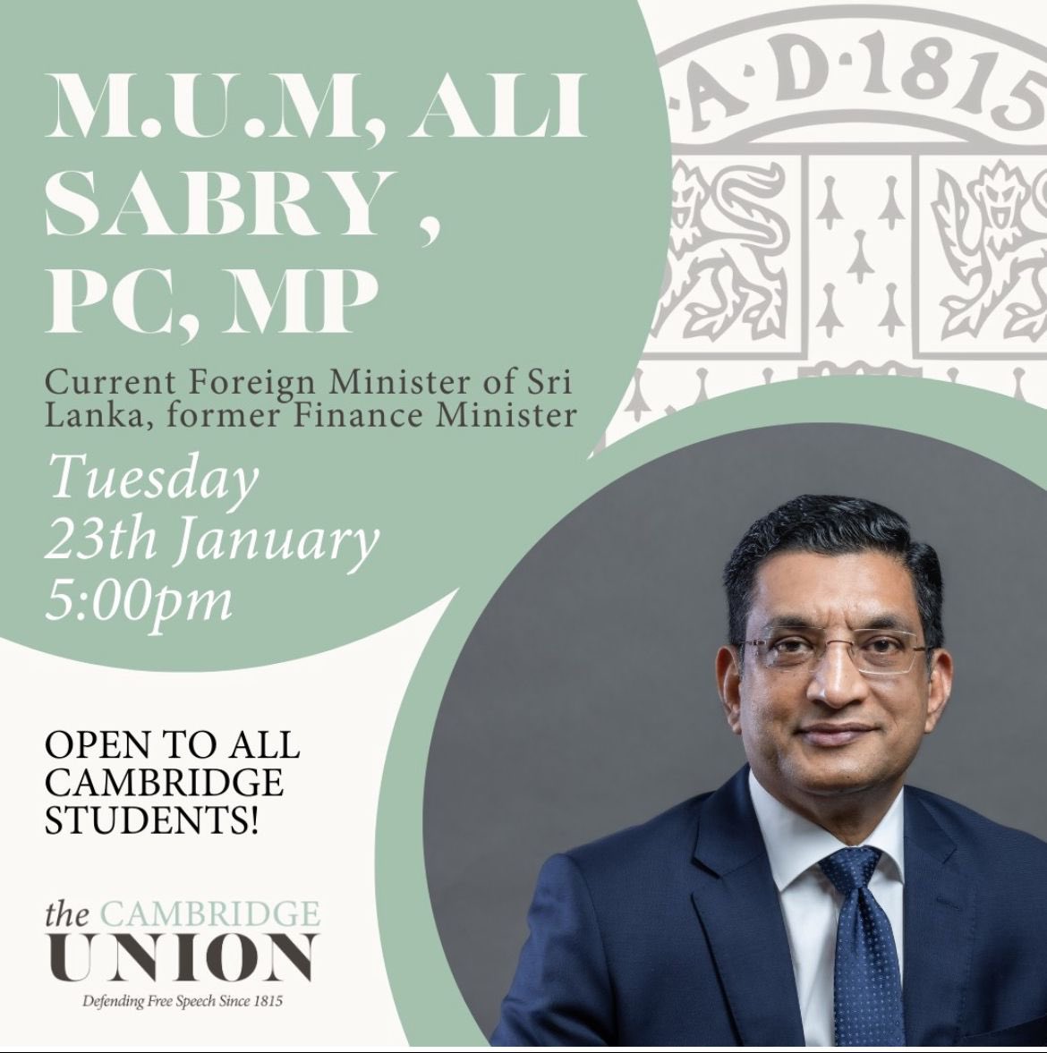 M U M Ali Sabry (@alisabrypc) on Twitter photo It is an honour to speak to the <a href="/cambridgeunion/">The Cambridge Union</a> at <a href="/Cambridge_Uni/">Cambridge University</a> today, the oldest debating society in the world. I look forward to interacting with the students, and share my personal narrative and experiences in Sri Lanka. It is an honour to speak to the <a href="/cambridgeunion/">The Cambridge Union</a> at <a href="/Cambridge_Uni/">Cambridge University</a> today, the oldest debating society in the world. I look forward to interacting with the students, and share my personal narrative and experiences in Sri Lanka.