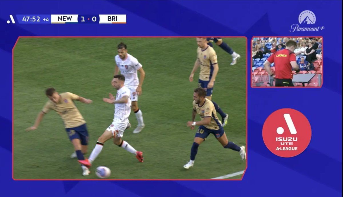 Four (!) Days ago that isn't a red. Sort your refs out @aleaguemen this is ruining the game #NEWvBRI